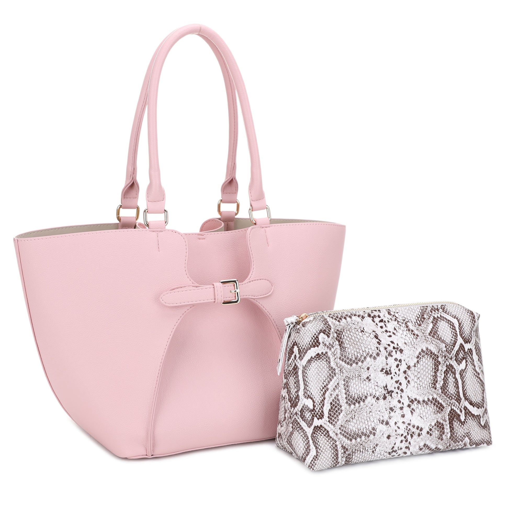 Silvia Double Handle Classic Tote W. Front & Back Buckle Details