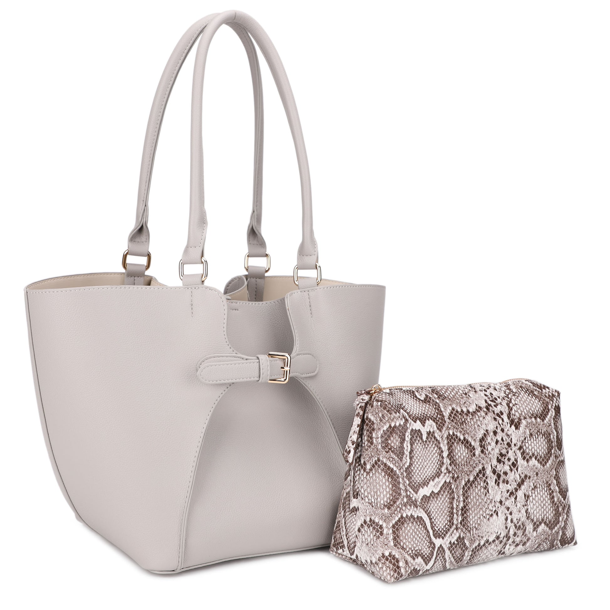 Silvia Double Handle Classic Tote W. Front & Back Buckle Details